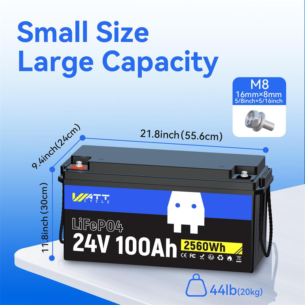 WattCycle 24V 100Ah LiFePO4 Battery