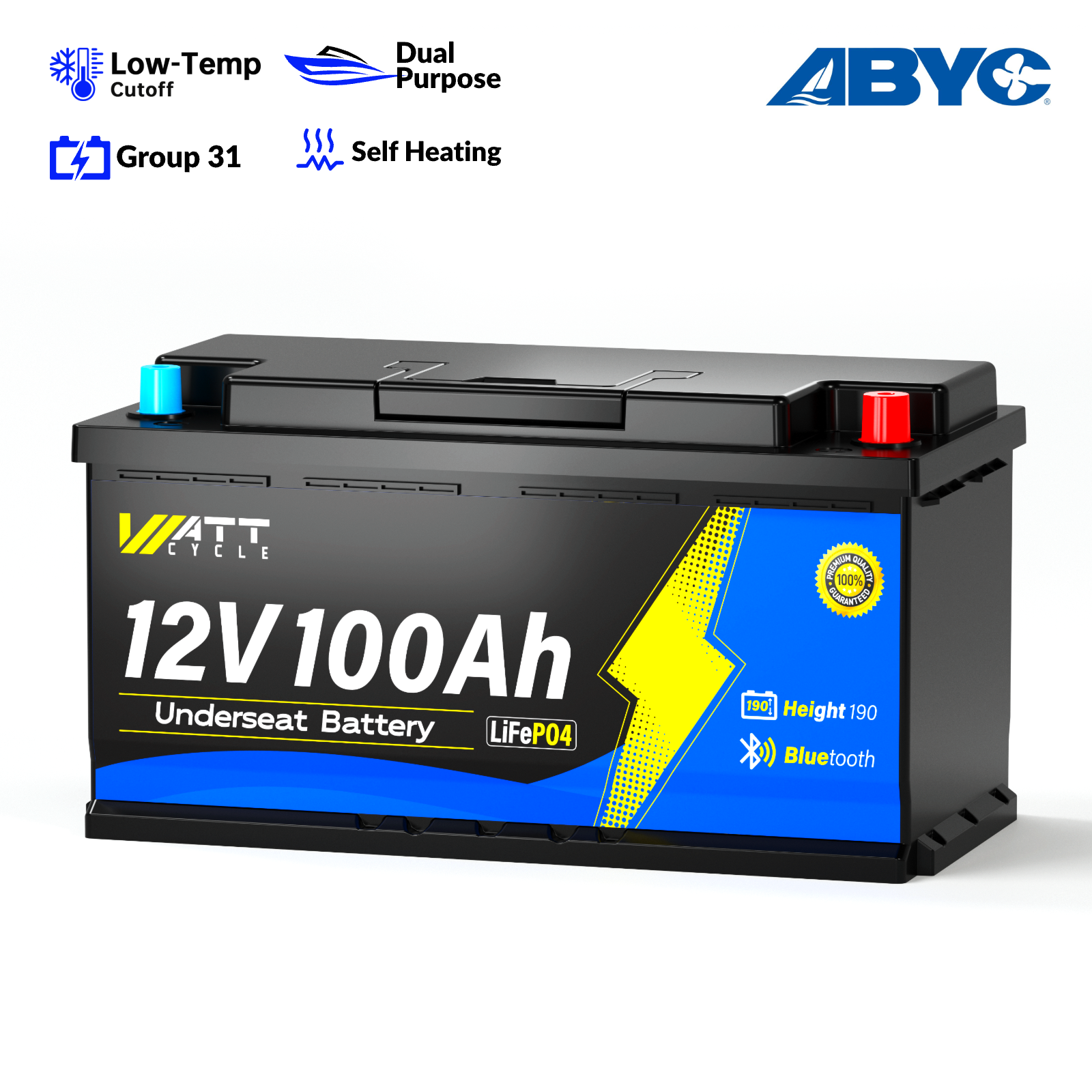 ⭐【ABA Sponsorship Battery】WattCycle 12V 100Ah Group 24 LiFePO4 Battery with Bluetooth for Trolling Motors