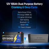 WattCycle 12V 100Ah LiFePO4 Battery with Bluetooth with Dual Purpose