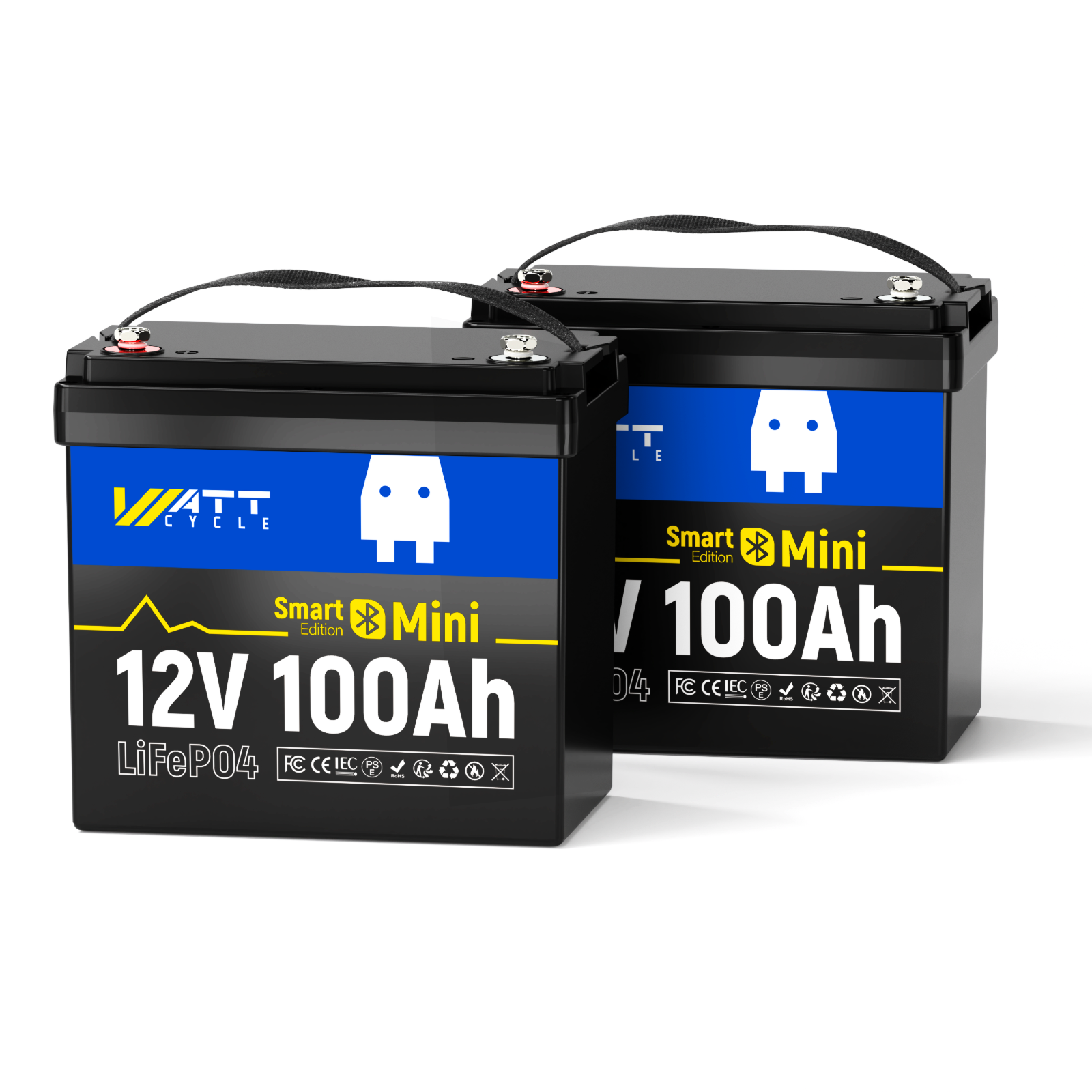 WattCycle 12V 100Ah Mini Bluetooth LiFePO4 Battery (2 PACK)