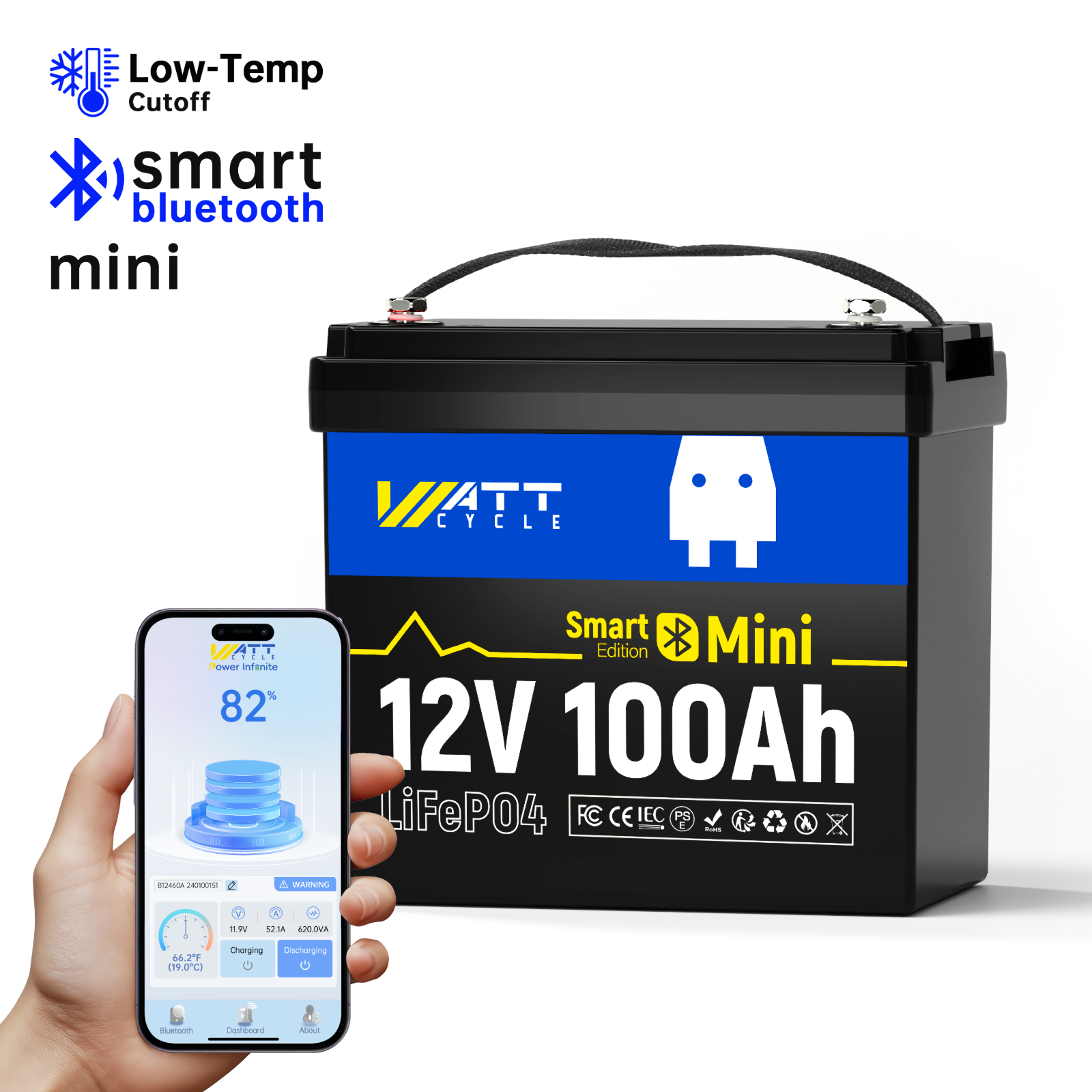 WattCycle 12V 100Ah Mini LiFePO4 Battery