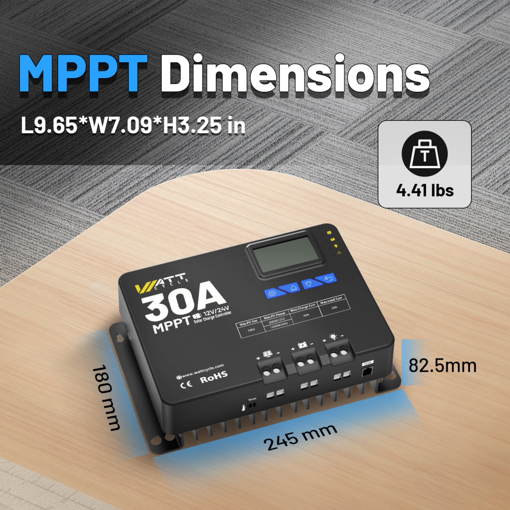 WattCycle 30A MPPT 12V/24V Solar Charge Controller