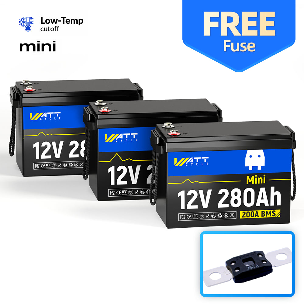 【+$4.99 Add Fuse】WattCycle 12V 280Ah Mini LiFePO4 Battery