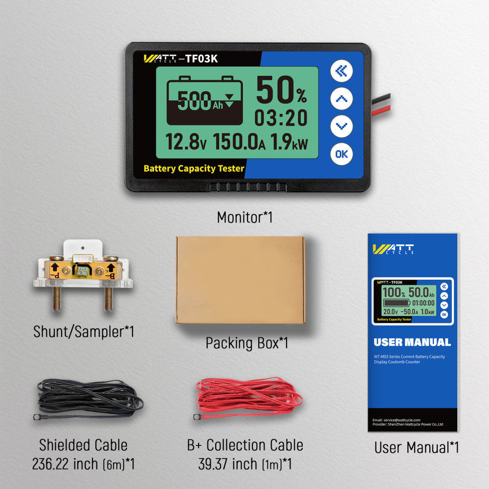 WattCycle 500A LiFePO4 Battery Monitor with Shunt