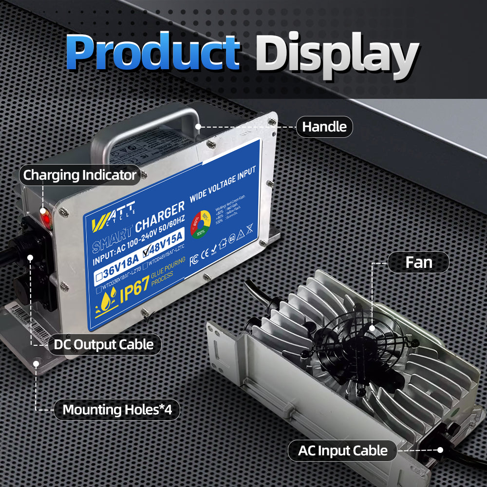 WattCycle 58.4V 15A Aluminum Shell LiFePO4 Battery Charger