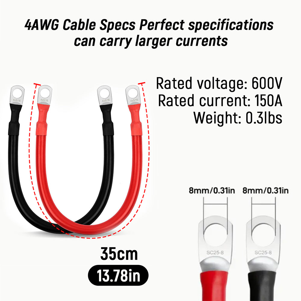 WattCycle 4AWG 11-Inch Battery Inverter Cable Set