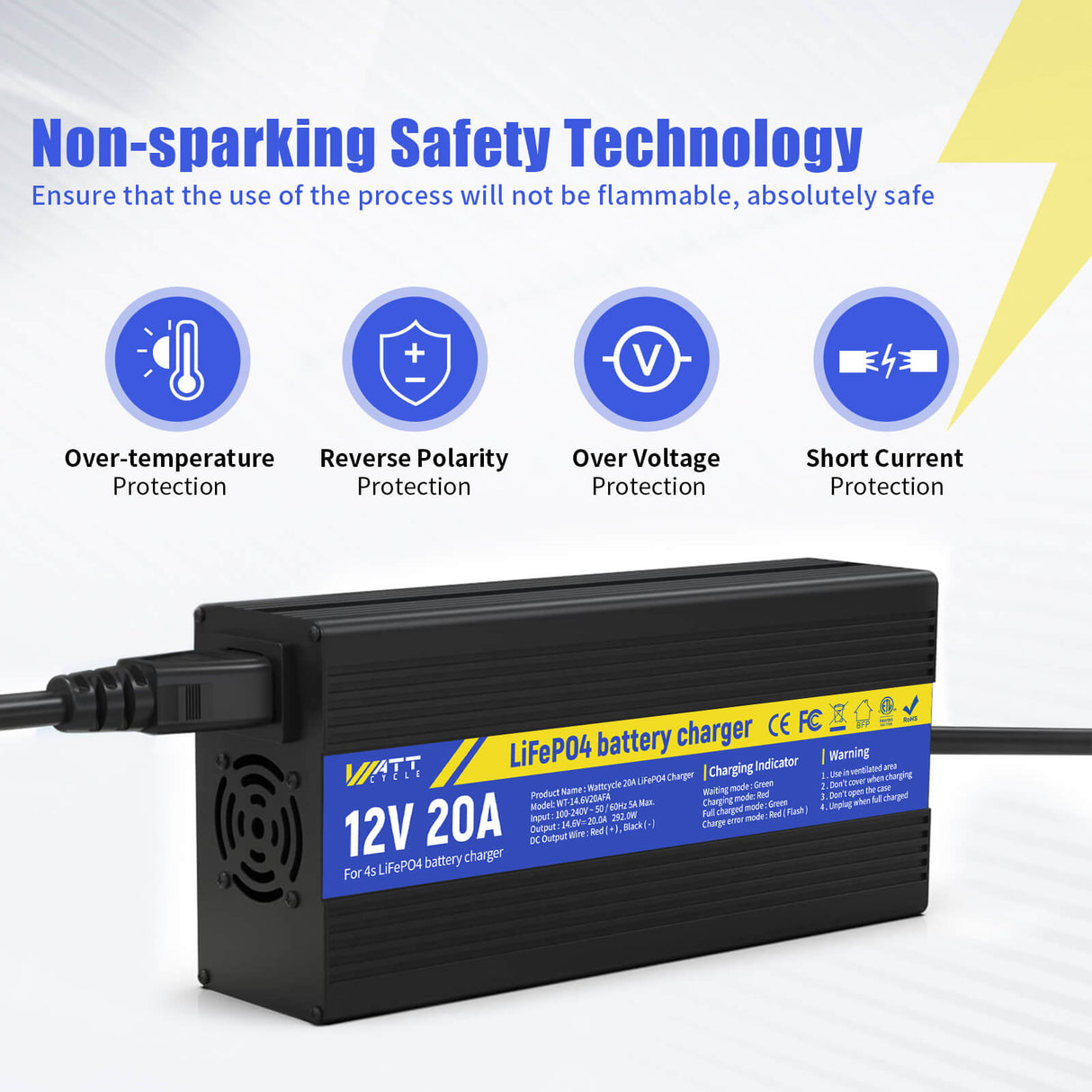 WattCycle 14.6V 20A LiFePO4 Battery Charger