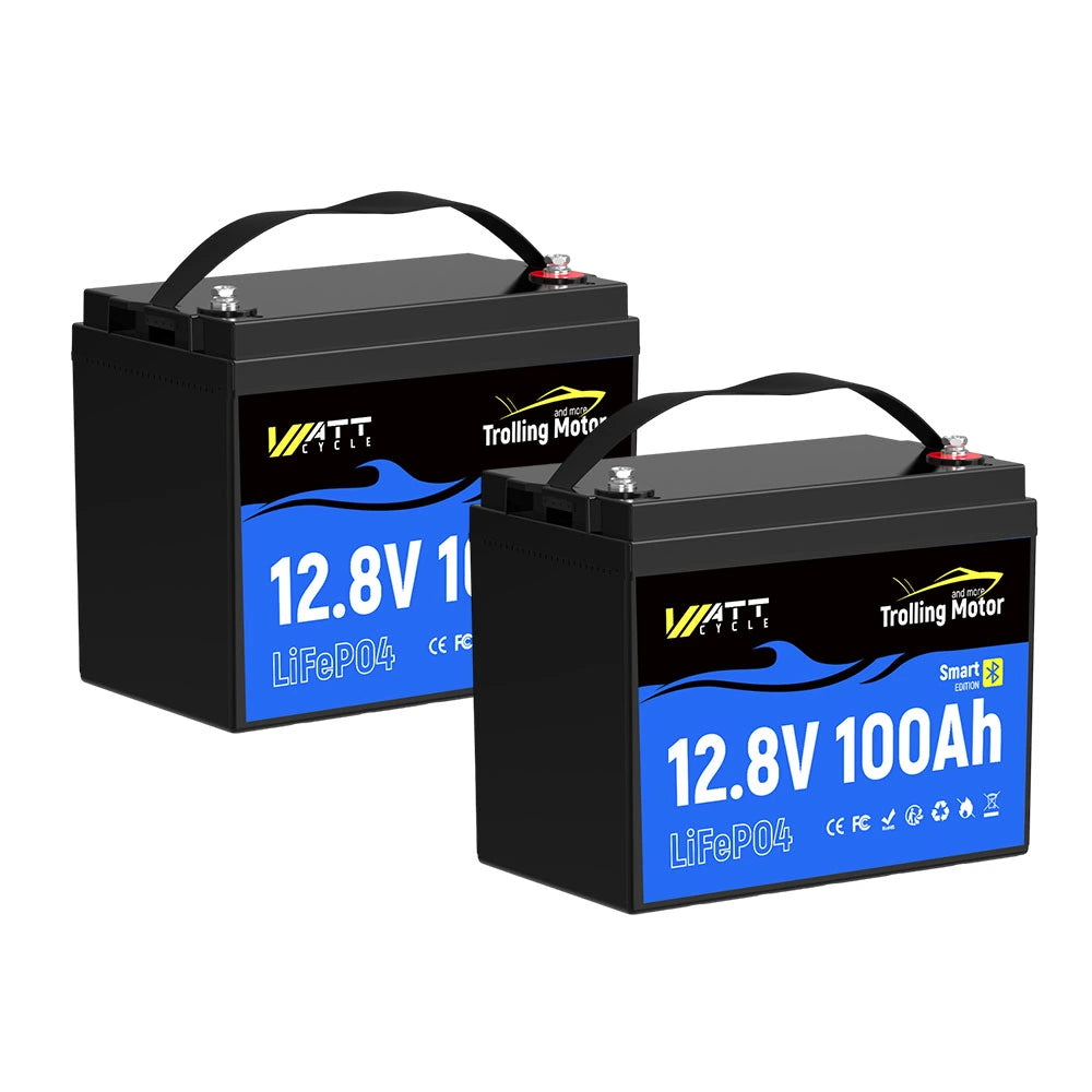 WattCycle 24V 100Ah LiFePO4 Battery with Bluetooth for Trolling Motors - 2 Battery Set